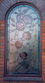 Charles Rennie Mackintosh style window viewed from outside